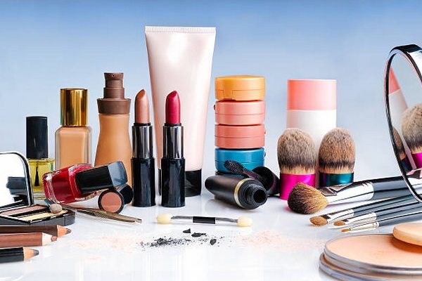 makeup products on glass table