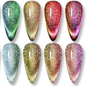 Cats Eye Holo Nail Swatches with reflective glitter finish at Elegant Nails and Beauty by Sue Reynella South Australia