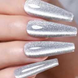 Cats Eye Manicure with reflective glitter finish at Elegant Nails and Beauty by Sue Reynella South Australia