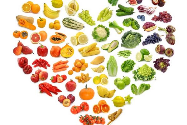 colourful food shaped in a love heart